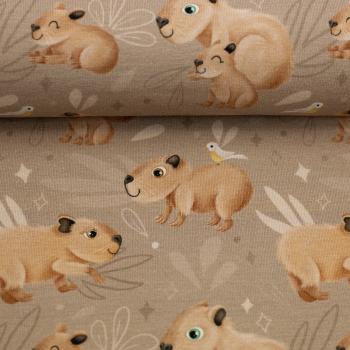 Baumwolljersey Capybara Friends Camel by Mrs. Mint Design von Swafing